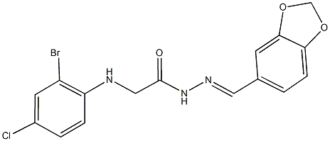 N'-(1,3-benzodioxol-5-ylmethylene)-2-(2-bromo-4-chloroanilino)acetohydrazide Structure