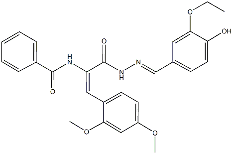 N-(2-(2,4-dimethoxyphenyl)-1-{[2-(3-ethoxy-4-hydroxybenzylidene)hydrazino]carbonyl}vinyl)benzamide Struktur