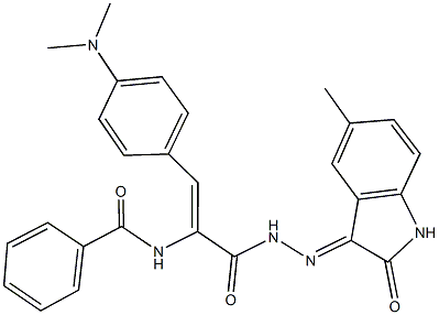 N-(2-[4-(dimethylamino)phenyl]-1-{[2-(5-methyl-2-oxo-1,2-dihydro-3H-indol-3-ylidene)hydrazino]carbonyl}vinyl)benzamide 化学構造式