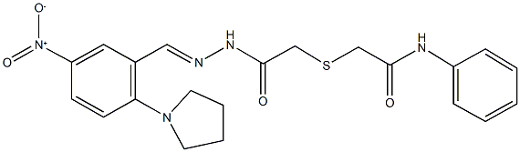 2-[(2-{2-[5-nitro-2-(1-pyrrolidinyl)benzylidene]hydrazino}-2-oxoethyl)sulfanyl]-N-phenylacetamide 化学構造式
