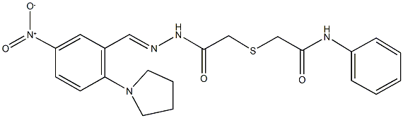 2-[(2-{2-[5-nitro-2-(1-pyrrolidinyl)benzylidene]hydrazino}-2-oxoethyl)sulfanyl]-N-phenylacetamide Structure