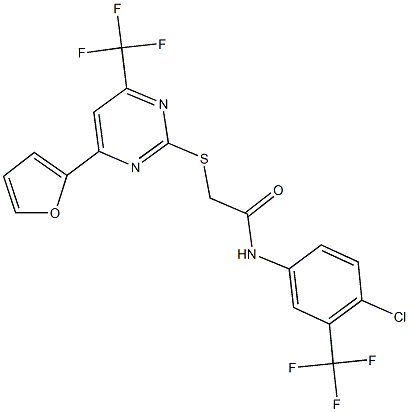 505064-09-5 N-[4-chloro-3-(trifluoromethyl)phenyl]-2-{[4-(2-furyl)-6-(trifluoromethyl)-2-pyrimidinyl]sulfanyl}acetamide