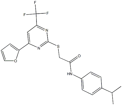 2-{[4-(2-furyl)-6-(trifluoromethyl)-2-pyrimidinyl]sulfanyl}-N-(4-isopropylphenyl)acetamide 化学構造式