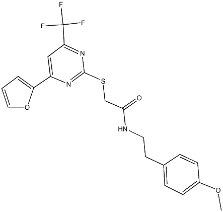 2-{[4-(2-furyl)-6-(trifluoromethyl)-2-pyrimidinyl]sulfanyl}-N-[2-(4-methoxyphenyl)ethyl]acetamide Structure