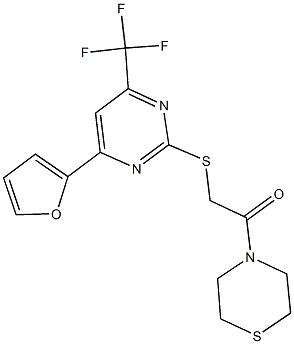 4-(2-furyl)-6-(trifluoromethyl)-2-pyrimidinyl 2-oxo-2-(4-thiomorpholinyl)ethyl sulfide|