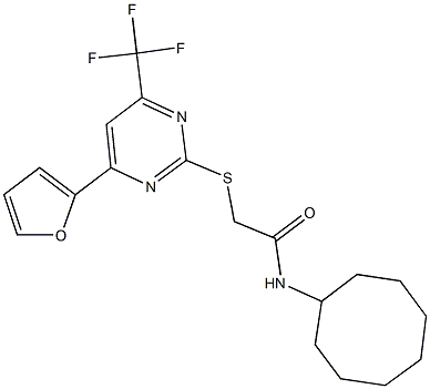 N-cyclooctyl-2-{[4-(2-furyl)-6-(trifluoromethyl)-2-pyrimidinyl]sulfanyl}acetamide 化学構造式