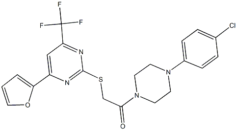 2-[4-(4-chlorophenyl)-1-piperazinyl]-2-oxoethyl 4-(2-furyl)-6-(trifluoromethyl)-2-pyrimidinyl sulfide Structure