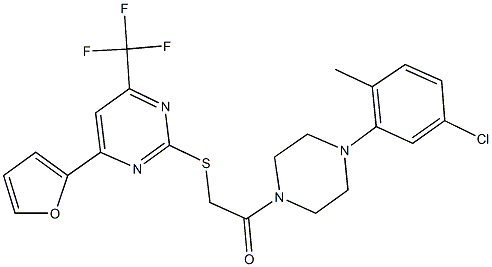 2-[4-(5-chloro-2-methylphenyl)-1-piperazinyl]-2-oxoethyl 4-(2-furyl)-6-(trifluoromethyl)-2-pyrimidinyl sulfide 结构式