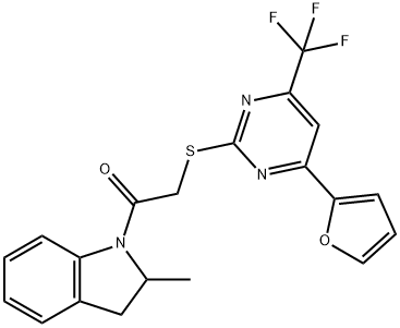 4-(2-furyl)-6-(trifluoromethyl)-2-pyrimidinyl 2-(2-methyl-2,3-dihydro-1H-indol-1-yl)-2-oxoethyl sulfide Struktur