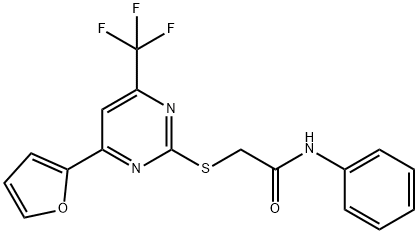 2-{[4-(2-furyl)-6-(trifluoromethyl)-2-pyrimidinyl]sulfanyl}-N-phenylacetamide 结构式