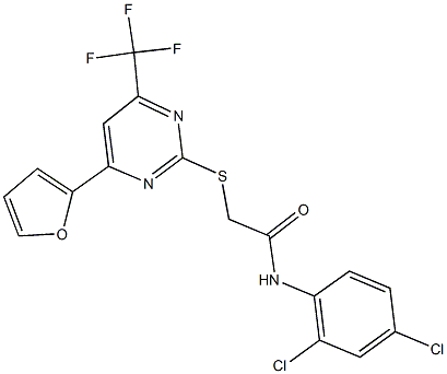 N-(2,4-dichlorophenyl)-2-{[4-(2-furyl)-6-(trifluoromethyl)-2-pyrimidinyl]sulfanyl}acetamide 结构式