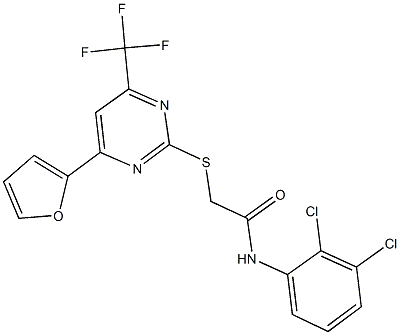 N-(2,3-dichlorophenyl)-2-{[4-(2-furyl)-6-(trifluoromethyl)-2-pyrimidinyl]sulfanyl}acetamide Struktur