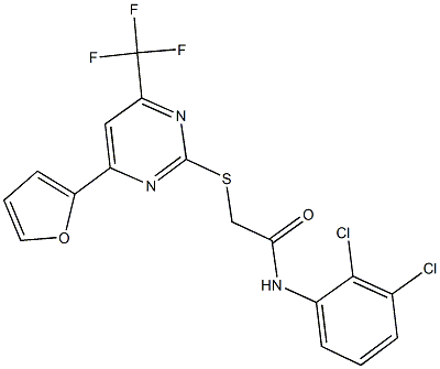 N-(2,3-dichlorophenyl)-2-{[4-(2-furyl)-6-(trifluoromethyl)-2-pyrimidinyl]sulfanyl}acetamide 化学構造式