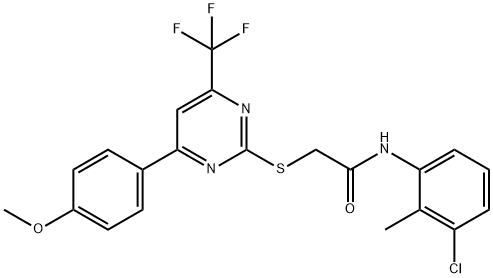 N-(3-chloro-2-methylphenyl)-2-{[4-(4-methoxyphenyl)-6-(trifluoromethyl)-2-pyrimidinyl]sulfanyl}acetamide 化学構造式