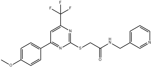 2-{[4-(4-methoxyphenyl)-6-(trifluoromethyl)-2-pyrimidinyl]sulfanyl}-N-(3-pyridinylmethyl)acetamide Struktur