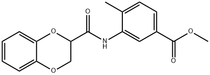 methyl 3-[(2,3-dihydro-1,4-benzodioxin-2-ylcarbonyl)amino]-4-methylbenzoate 化学構造式
