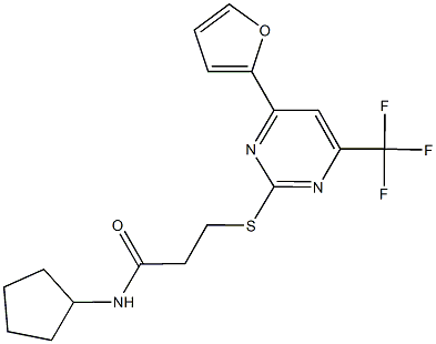 N-cyclopentyl-3-{[4-(2-furyl)-6-(trifluoromethyl)-2-pyrimidinyl]sulfanyl}propanamide 结构式