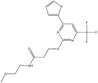 3-{[4-(2-furyl)-6-(trifluoromethyl)-2-pyrimidinyl]sulfanyl}-N-(2-methoxyethyl)propanamide Structure