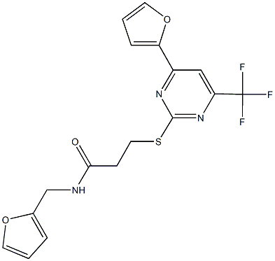 N-(2-furylmethyl)-3-{[4-(2-furyl)-6-(trifluoromethyl)-2-pyrimidinyl]sulfanyl}propanamide Struktur