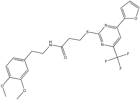 N-[2-(3,4-dimethoxyphenyl)ethyl]-3-{[4-(2-furyl)-6-(trifluoromethyl)-2-pyrimidinyl]sulfanyl}propanamide 化学構造式