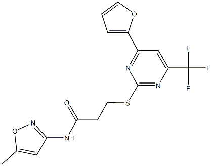 3-{[4-(2-furyl)-6-(trifluoromethyl)-2-pyrimidinyl]sulfanyl}-N-(5-methyl-3-isoxazolyl)propanamide 化学構造式