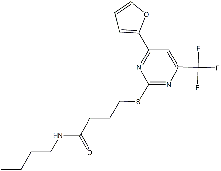 N-butyl-4-{[4-(2-furyl)-6-(trifluoromethyl)-2-pyrimidinyl]sulfanyl}butanamide Struktur