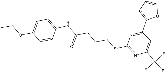 N-(4-ethoxyphenyl)-4-{[4-(2-furyl)-6-(trifluoromethyl)-2-pyrimidinyl]sulfanyl}butanamide 化学構造式