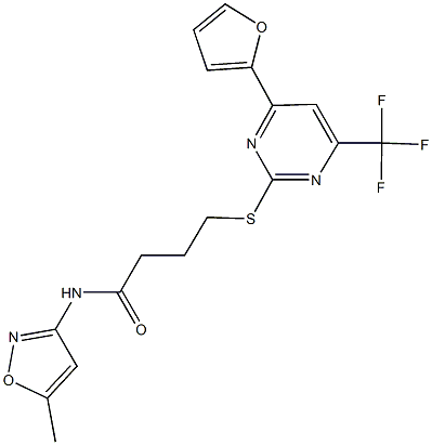 4-{[4-(2-furyl)-6-(trifluoromethyl)-2-pyrimidinyl]sulfanyl}-N-(5-methyl-3-isoxazolyl)butanamide 化学構造式