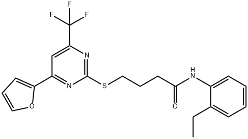 N-(2-ethylphenyl)-4-{[4-(2-furyl)-6-(trifluoromethyl)-2-pyrimidinyl]sulfanyl}butanamide 结构式