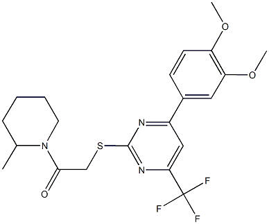 4-(3,4-dimethoxyphenyl)-2-{[2-(2-methyl-1-piperidinyl)-2-oxoethyl]sulfanyl}-6-(trifluoromethyl)pyrimidine|