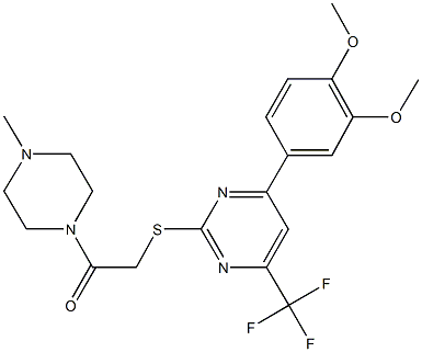 4-(3,4-dimethoxyphenyl)-2-{[2-(4-methyl-1-piperazinyl)-2-oxoethyl]sulfanyl}-6-(trifluoromethyl)pyrimidine,505092-08-0,结构式