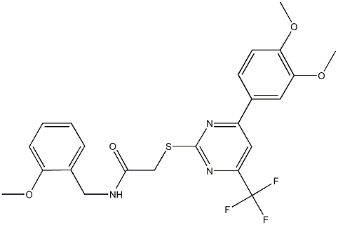 2-{[4-(3,4-dimethoxyphenyl)-6-(trifluoromethyl)-2-pyrimidinyl]sulfanyl}-N-(2-methoxybenzyl)acetamide,505092-27-3,结构式