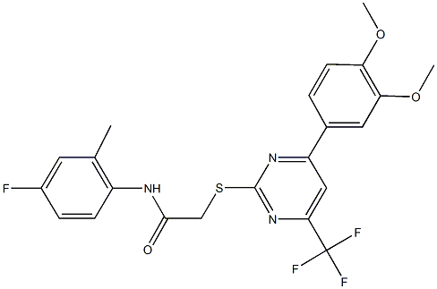 2-{[4-(3,4-dimethoxyphenyl)-6-(trifluoromethyl)-2-pyrimidinyl]sulfanyl}-N-(4-fluoro-2-methylphenyl)acetamide|