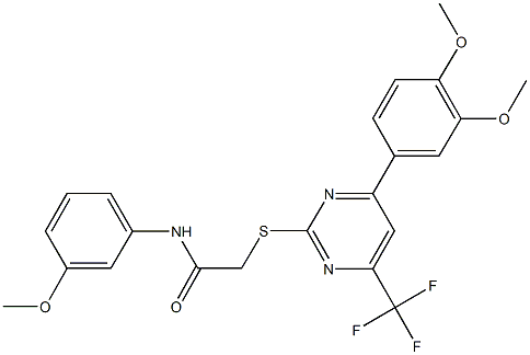2-{[4-(3,4-dimethoxyphenyl)-6-(trifluoromethyl)-2-pyrimidinyl]sulfanyl}-N-(3-methoxyphenyl)acetamide Structure