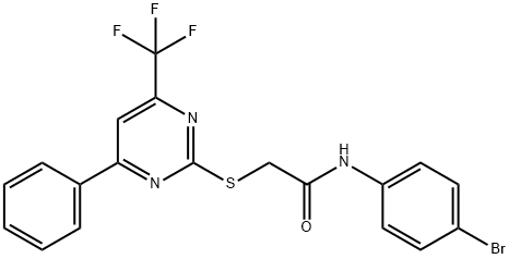 N-(4-bromophenyl)-2-{[4-phenyl-6-(trifluoromethyl)-2-pyrimidinyl]sulfanyl}acetamide 化学構造式