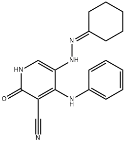 4-anilino-5-(2-cyclohexylidenehydrazino)-2-oxo-1,2-dihydro-3-pyridinecarbonitrile Struktur