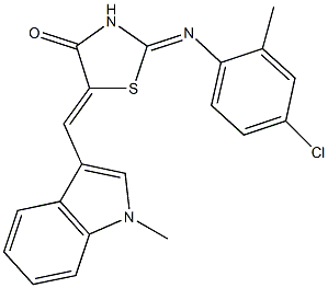 2-[(4-chloro-2-methylphenyl)imino]-5-[(1-methyl-1H-indol-3-yl)methylene]-1,3-thiazolidin-4-one,506436-66-4,结构式