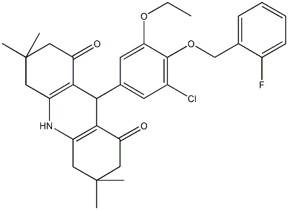 9-{3-chloro-5-ethoxy-4-[(2-fluorobenzyl)oxy]phenyl}-3,3,6,6-tetramethyl-3,4,6,7,9,10-hexahydro-1,8(2H,5H)-acridinedione,506436-93-7,结构式