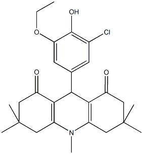 9-(3-chloro-5-ethoxy-4-hydroxyphenyl)-3,3,6,6,10-pentamethyl-3,4,6,7,9,10-hexahydro-1,8(2H,5H)-acridinedione,506436-95-9,结构式