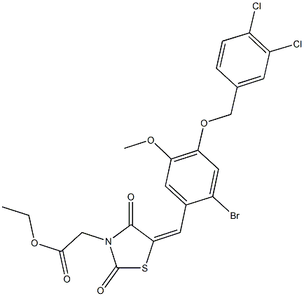 ethyl (5-{2-bromo-4-[(3,4-dichlorobenzyl)oxy]-5-methoxybenzylidene}-2,4-dioxo-1,3-thiazolidin-3-yl)acetate 结构式