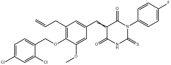 5-{3-allyl-4-[(2,4-dichlorobenzyl)oxy]-5-methoxybenzylidene}-1-(4-fluorophenyl)-2-thioxodihydro-4,6(1H,5H)-pyrimidinedione Structure
