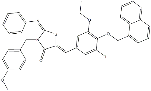 5-[3-ethoxy-5-iodo-4-(1-naphthylmethoxy)benzylidene]-3-(4-methoxybenzyl)-2-(phenylimino)-1,3-thiazolidin-4-one Struktur