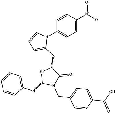 4-{[5-[(1-{4-nitrophenyl}-1H-pyrrol-2-yl)methylene]-4-oxo-2-(phenylimino)-1,3-thiazolidin-3-yl]methyl}benzoic acid Struktur