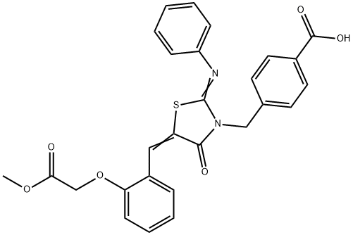 4-{[5-[2-(2-methoxy-2-oxoethoxy)benzylidene]-4-oxo-2-(phenylimino)-1,3-thiazolidin-3-yl]methyl}benzoic acid Struktur