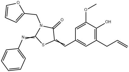 5-(3-allyl-4-hydroxy-5-methoxybenzylidene)-3-(2-furylmethyl)-2-(phenylimino)-1,3-thiazolidin-4-one Struktur