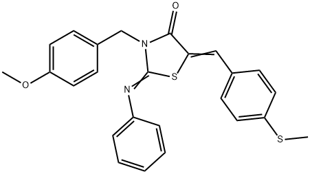 3-(4-methoxybenzyl)-5-[4-(methylsulfanyl)benzylidene]-2-(phenylimino)-1,3-thiazolidin-4-one 结构式