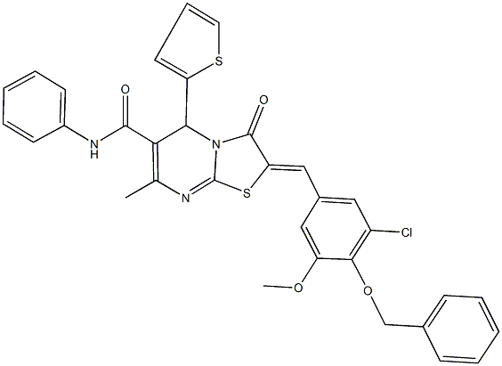 2-[4-(benzyloxy)-3-chloro-5-methoxybenzylidene]-7-methyl-3-oxo-N-phenyl-5-(2-thienyl)-2,3-dihydro-5H-[1,3]thiazolo[3,2-a]pyrimidine-6-carboxamide Structure