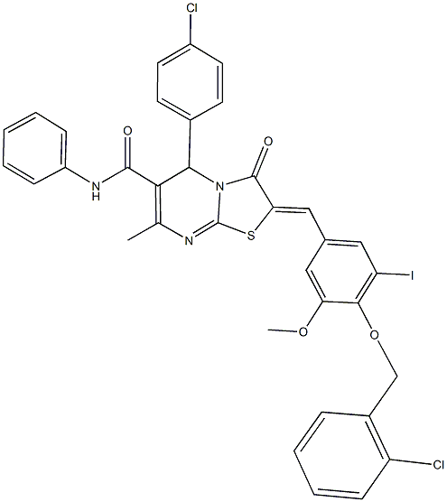 2-{4-[(2-chlorobenzyl)oxy]-3-iodo-5-methoxybenzylidene}-5-(4-chlorophenyl)-7-methyl-3-oxo-N-phenyl-2,3-dihydro-5H-[1,3]thiazolo[3,2-a]pyrimidine-6-carboxamide,506447-08-1,结构式