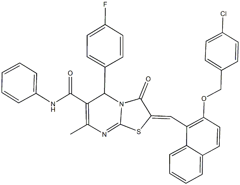 2-({2-[(4-chlorobenzyl)oxy]-1-naphthyl}methylene)-5-(4-fluorophenyl)-7-methyl-3-oxo-N-phenyl-2,3-dihydro-5H-[1,3]thiazolo[3,2-a]pyrimidine-6-carboxamide,506447-12-7,结构式