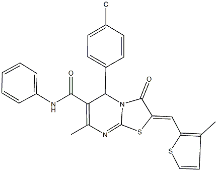 5-(4-chlorophenyl)-7-methyl-2-[(3-methyl-2-thienyl)methylene]-3-oxo-N-phenyl-2,3-dihydro-5H-[1,3]thiazolo[3,2-a]pyrimidine-6-carboxamide,506447-14-9,结构式